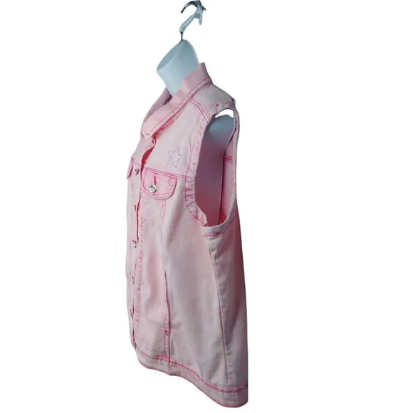 Claire France Sleeveless Stretch Jean Jacket  Faded Pink Salmon Orange Silver 16 - Picture 5 of 8